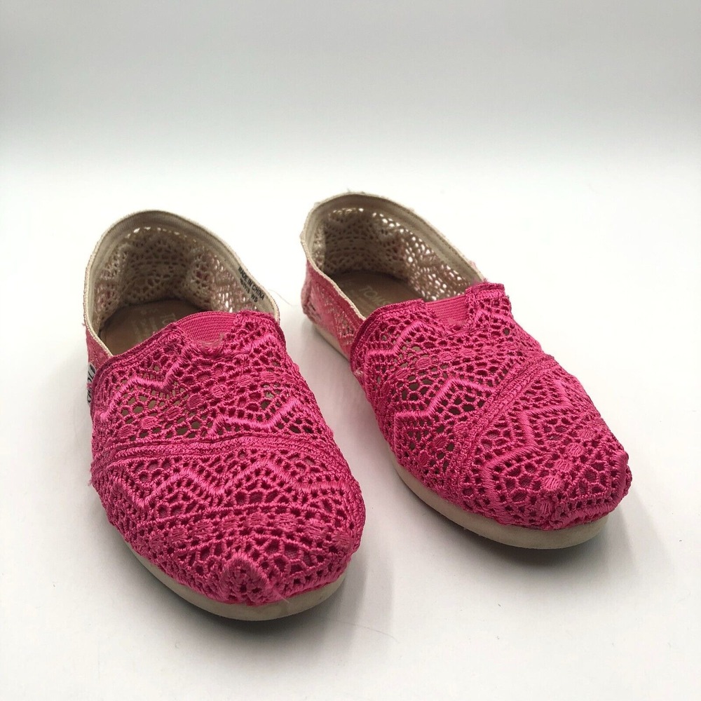 TOMS‎ Moroccan Flat Shoes Womens Size 5 Ombre Pink Crochet Lace Slip On 451113